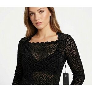 NWT Guess Tara Tiger Lace Top Jet Black W61P63K4GZ0 XL